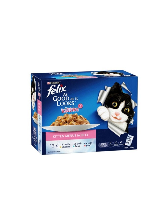 Purina Felix Kittens Assorted Jelly 85g 12 Pack - Image 1